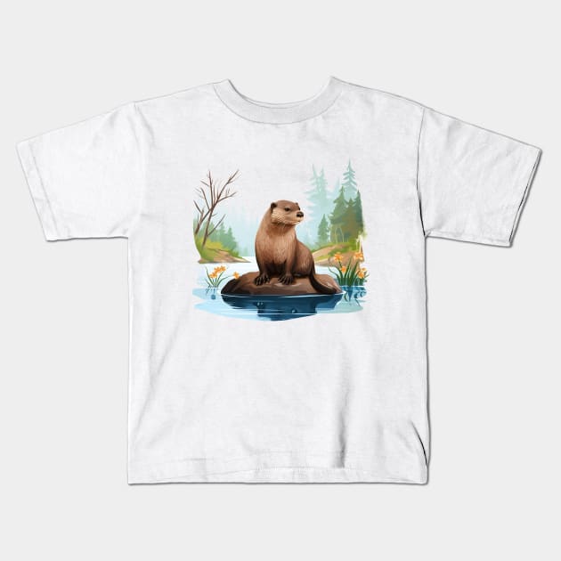 River Otter Kids T-Shirt by zooleisurelife